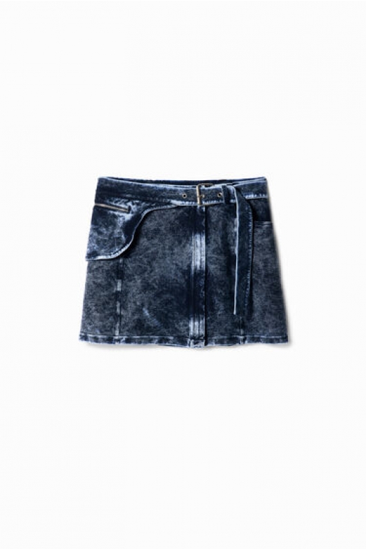 Fustă mini albastră din denim cu borsetă