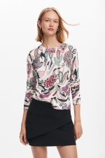 Pulover casual cu print floral multicolor
