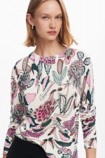 Pulover casual cu print floral multicolor