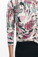 Pulover casual cu print floral multicolor