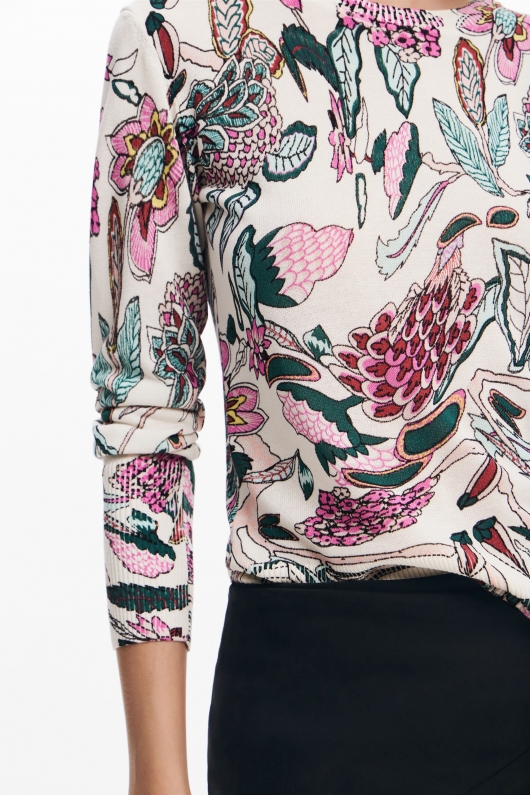 Pulover casual cu print floral multicolor