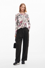 Pulover casual cu print floral multicolor