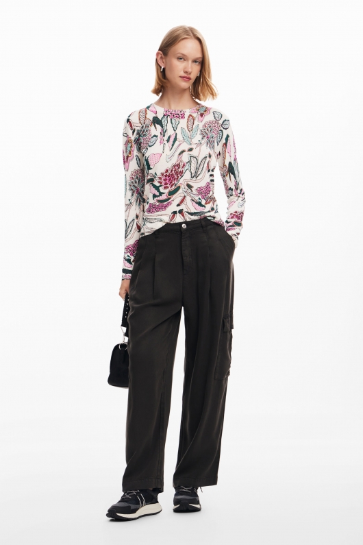 Pulover casual cu print floral multicolor