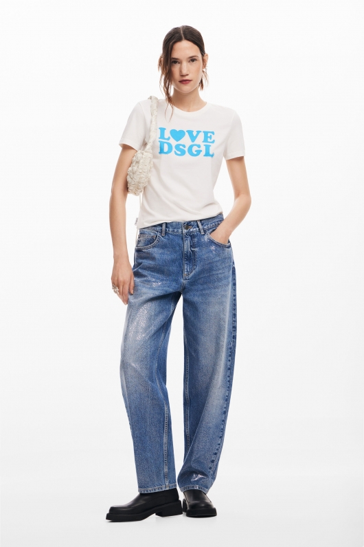 Tricou alb slim fit cu logo imprimat
