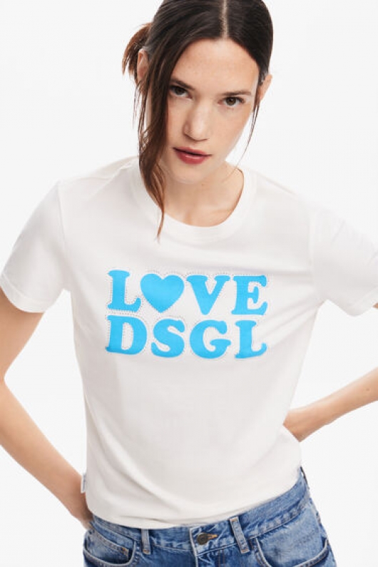 Tricou alb slim fit cu logo imprimat