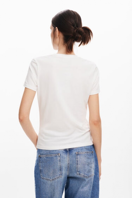 Tricou alb slim fit cu logo imprimat