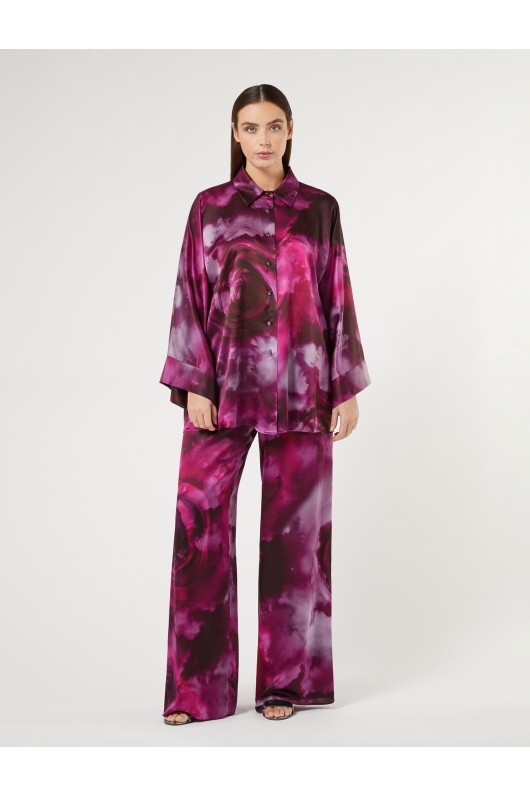 Pantaloni lungi din mătase cu imprimeu floral