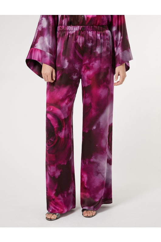 Pantaloni lungi din mătase cu imprimeu floral