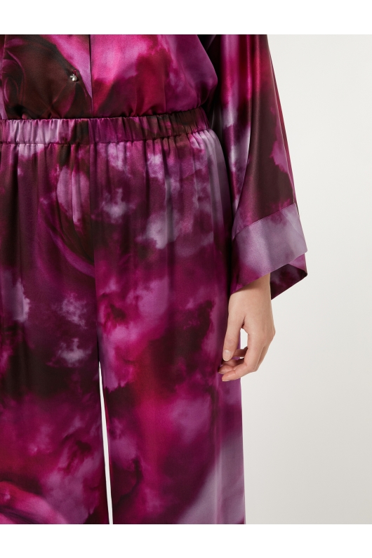 Pantaloni lungi din mătase cu imprimeu floral
