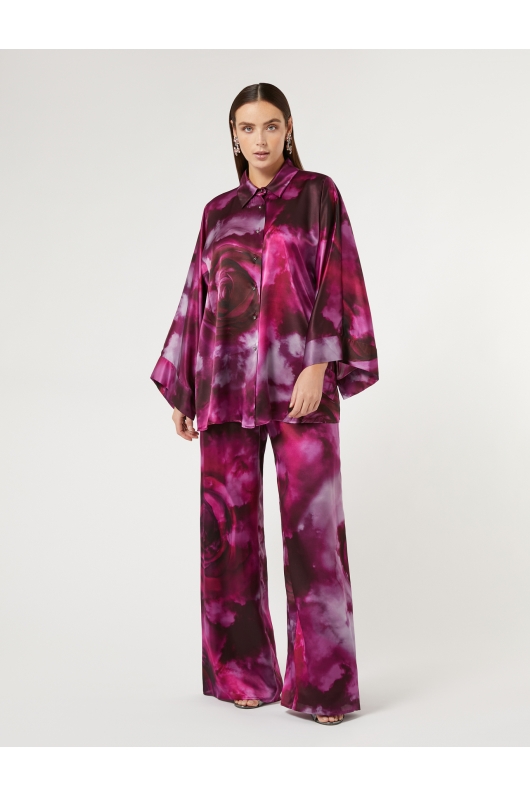 Pantaloni lungi din mătase cu imprimeu floral