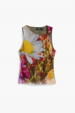 Bluză mulată din tulle cu imprimeu floral