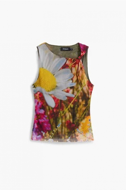 Bluză mulată din tulle cu imprimeu floral