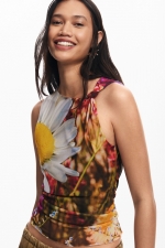Bluză mulată din tulle cu imprimeu floral