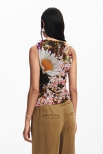 Bluză mulată din tulle cu imprimeu floral