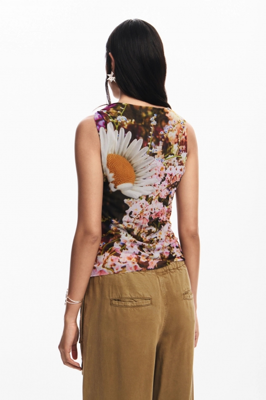 Bluză mulată din tulle cu imprimeu floral