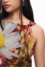 Bluză mulată din tulle cu imprimeu floral