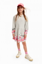 Rochie gri tip cămașă cu imprimeu floral