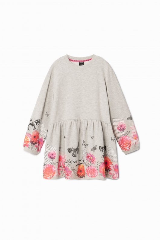 Rochie gri tip cămașă cu imprimeu floral