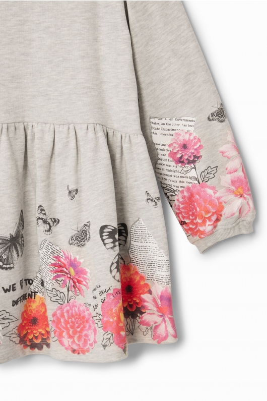 Rochie gri tip cămașă cu imprimeu floral