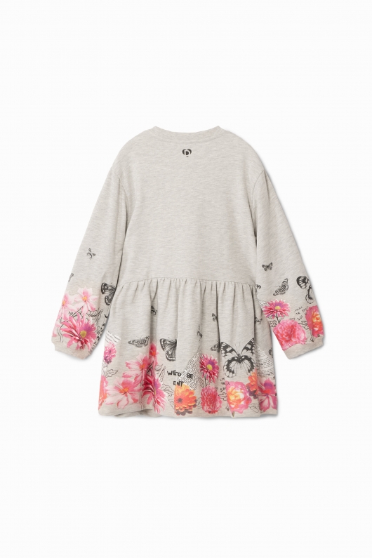 Rochie gri tip cămașă cu imprimeu floral