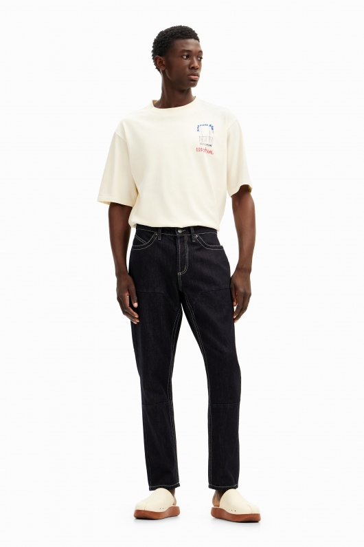 Pantaloni denim albaștri cu talie înaltă