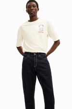 Pantaloni denim albaștri cu talie înaltă