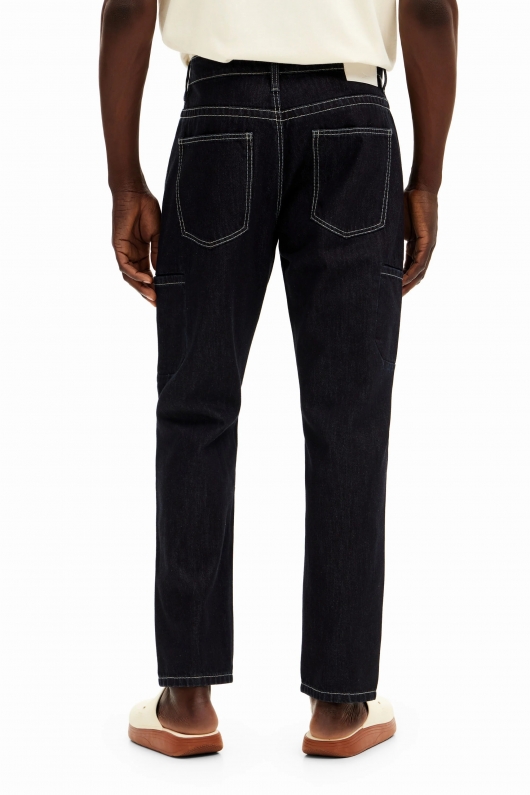 Pantaloni denim albaștri cu talie înaltă