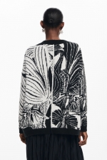 Cardigan alb-negru tricotat cu imprimeu artistic