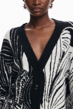 Cardigan alb-negru tricotat cu imprimeu artistic