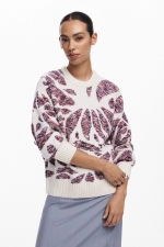 Pulover casual cu imprimeu abstract și croi larg