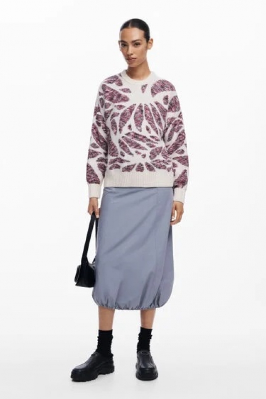 Pulover casual cu imprimeu abstract și croi larg