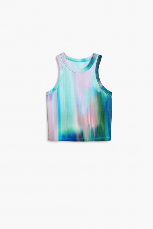 Top multicolor cu logo și pietre strălucitoare