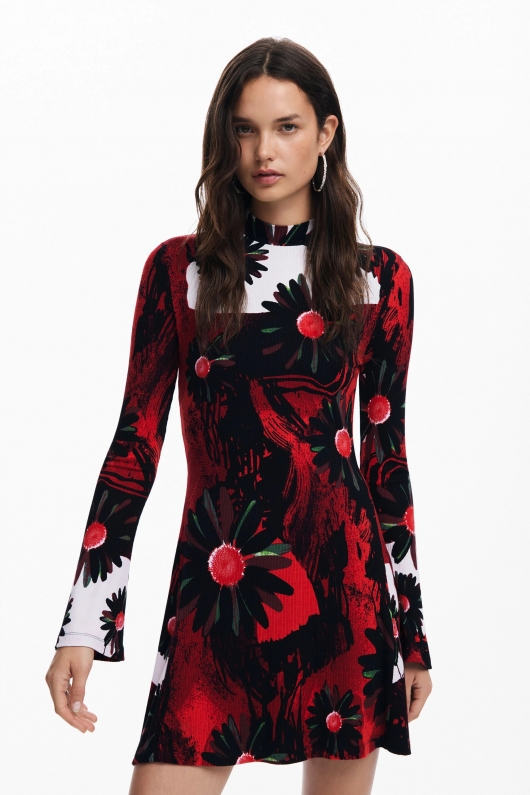 Rochie mini mulată cu imprimeu floral multicolor