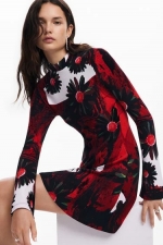 Rochie mini mulată cu imprimeu floral multicolor