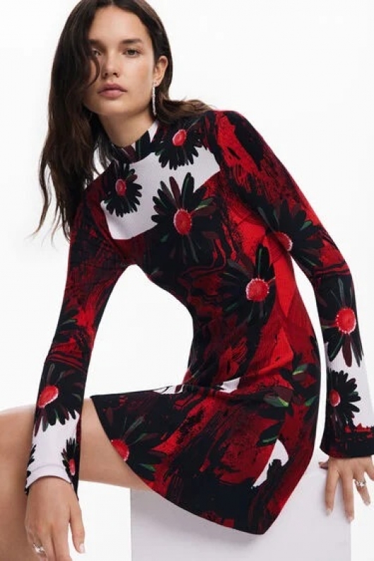 Rochie mini mulată cu imprimeu floral multicolor