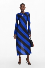 Rochie midi satinată cu dungi multicolore