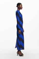 Rochie midi satinată cu dungi multicolore