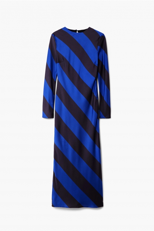 Rochie midi satinată cu dungi multicolore