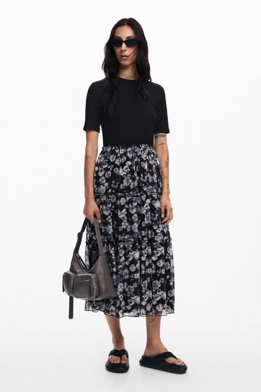 ROCHIE NEAGRA CU PRINT FLORAL