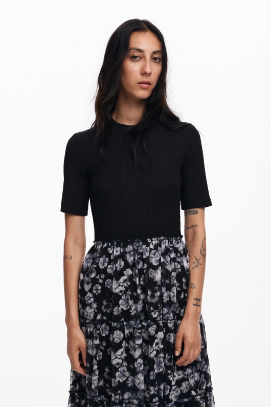 ROCHIE NEAGRA CU PRINT FLORAL