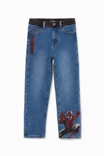 Pantaloni denim albaștri cu print Spiderman