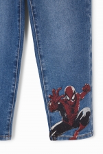 Pantaloni denim albaștri cu print Spiderman