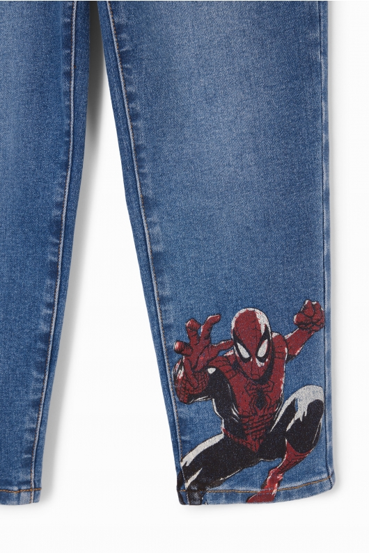 Pantaloni denim albaștri cu print Spiderman