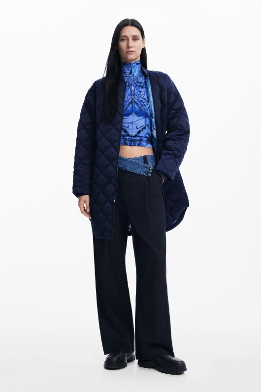 Jachetă bleumarin oversize puffer cu fermoar