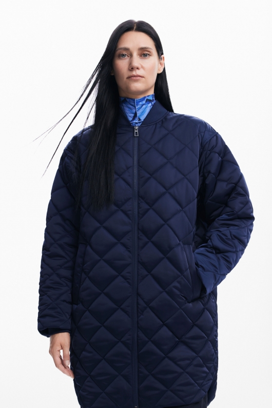 Jachetă bleumarin oversize puffer cu fermoar