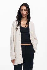 Cardigan bej oversize cu torsade și nasturi