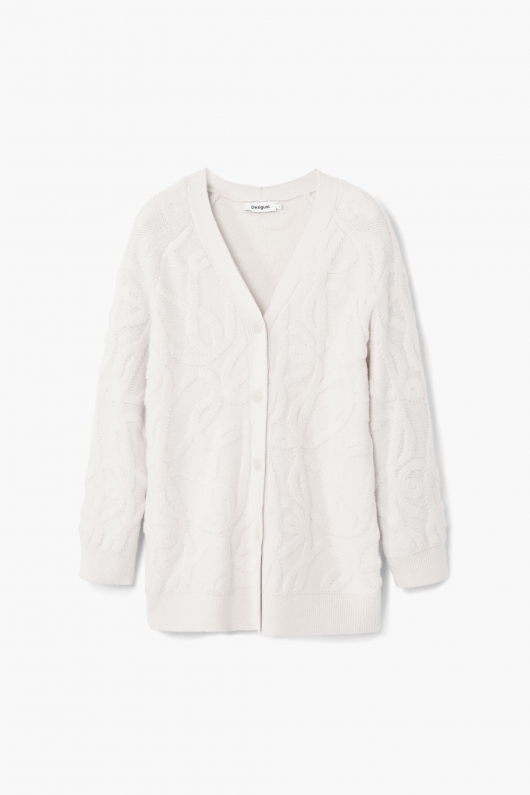 Cardigan bej oversize cu torsade și nasturi
