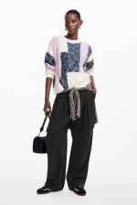 Pulover gros albastru cu model geometric