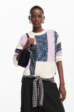 Pulover gros albastru cu model geometric