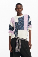 Pulover gros albastru cu model geometric